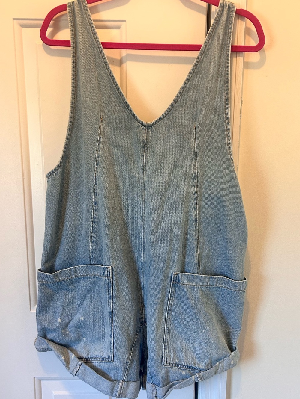 We The Free Light Blue Denim Short Overalls